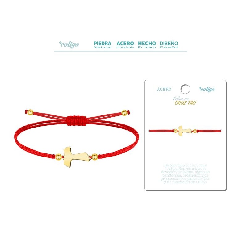 Pulsera Hilo Rojo Cruz Tau Dorado - Coleccion amuleto pulsera roja